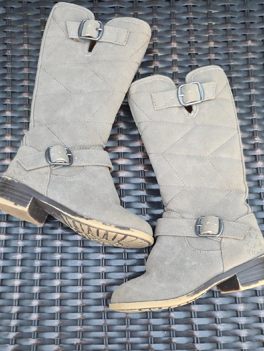 Lucky Brand Brownish Suede Lace-Up Mid-Calf Boots with Buckles